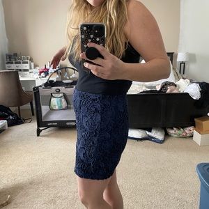 Forever 21 Navy Lace Overlay Pencil Skirt